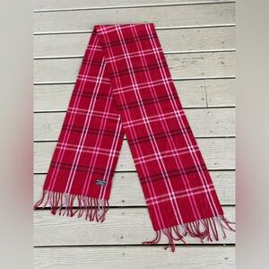Unisex long very soft red/white/black plaid scarf with fringes, Size: 74”Lx11”W